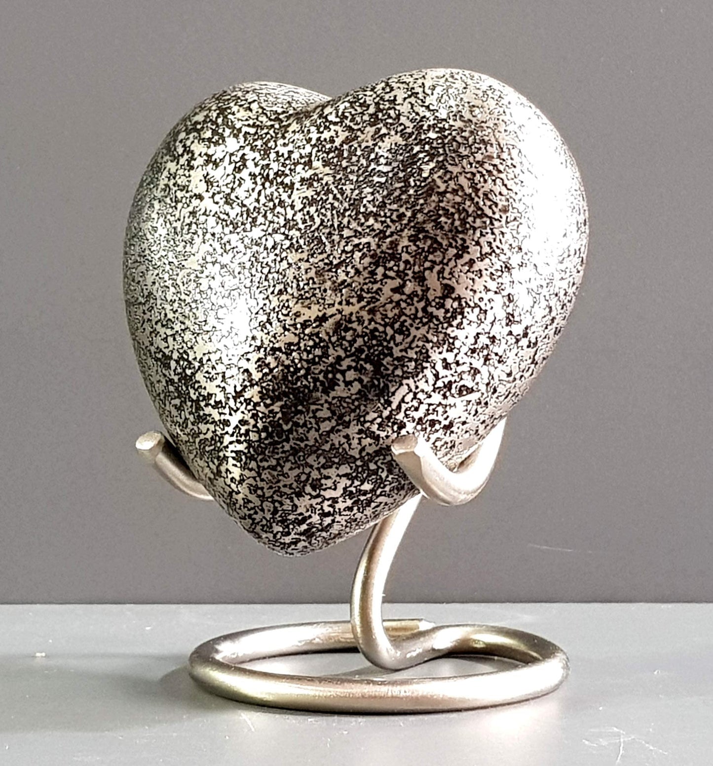 eSplanade Brass Mini Cremation Urn Heart-Shaped Keepsake Memorial Jar Pot Container | Small Urn for Funeral Ashes Burial | Textured Metal Keepsake with Stand | Silver - 2.75" Inches