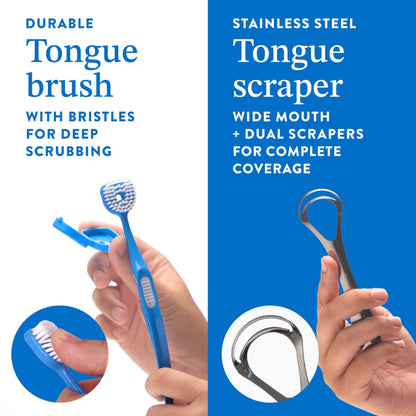 Mouthology Tongue Scraper for Adults (2 Pack), Reduce Bad Breath, Metal Tongue Scraper, Tongue Cleaner, Tongue Scraper, Stainless Steel Tongue Scraper, Tongue Cleaner for Adults, Tongue Scrubber