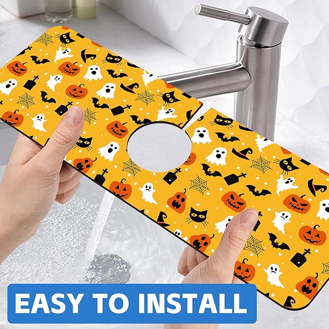 Halloween Pumpkin Bat Ghost Kitchen Sink Splash Guard Mat Absorbent Fast Drying