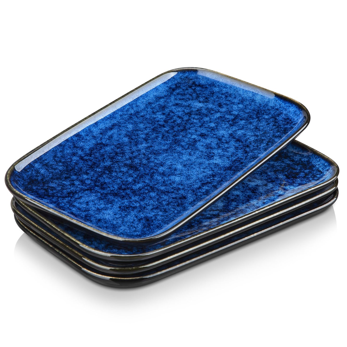 vancasso Stern Serving Platters Set of 4, 11 Inches Rectangular Ceramic Serving Plates, Blue Serving Trays for Entertaining