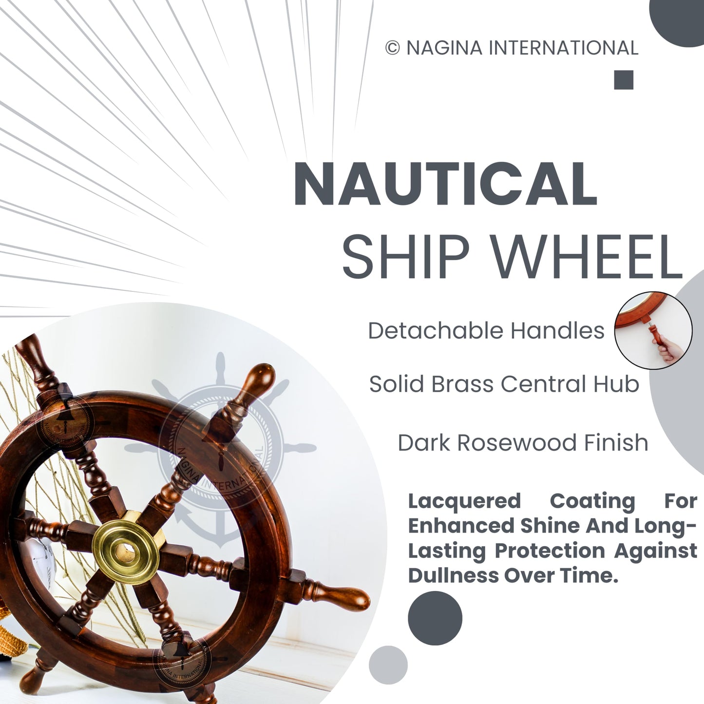 Nagina International Premium Nautical Handcrafted Wooden Ship Wheel | Pirate's Wall Home Decor & Gifts (16 Inches, Dark Rosewood)