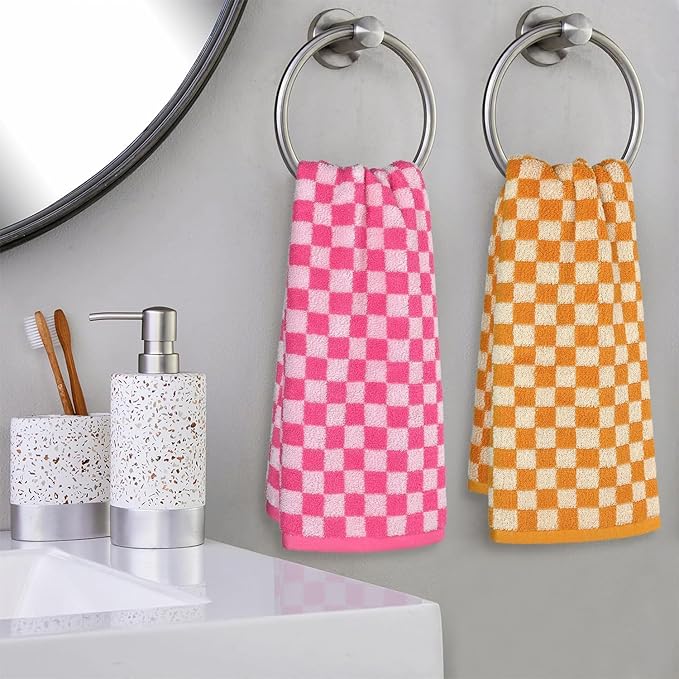 Jacquotha Hand Towels 4 Pack, Cotton Decorative Bathroom Hand Towel & Checkered