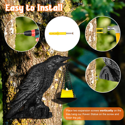Gothic Crow Wall Art Decor Outdoor Wall Sconce Raven lamp Table Candle Holder Halloween Wall Decor for Patio Garden Bedroom Resin Tealight Statue Black