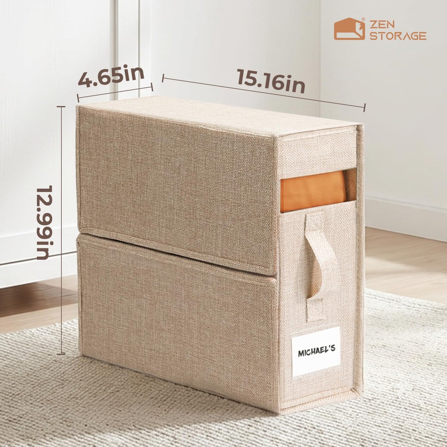 4 Pack Sheet Storage Organizer (King & Queen Size) with handle, Foldable Sheet Set Organizer for Linen Closet, Sheet Organizer for Blanket, Coverlet and Towel, Beige