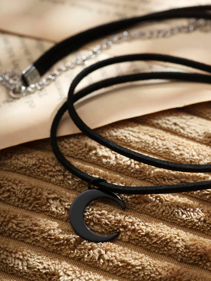 Sacina Gothic Boho Layered Black Crescent Moon Choker, Moon Necklace for Women, Gothic Emo Grunge Necklace, Goth Jewelry, Christmas Jewelry Gift for Women