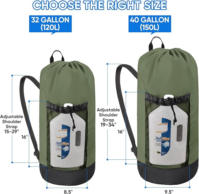 BALEINE 2PK 120L Laundry Bag Backpack, 900D Oxford Fabric Large Travel Laundry