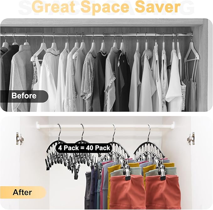 Legging Organizer for Closet, Metal Yoga Pants Hangers 4 Pack w/10 Clips Holds