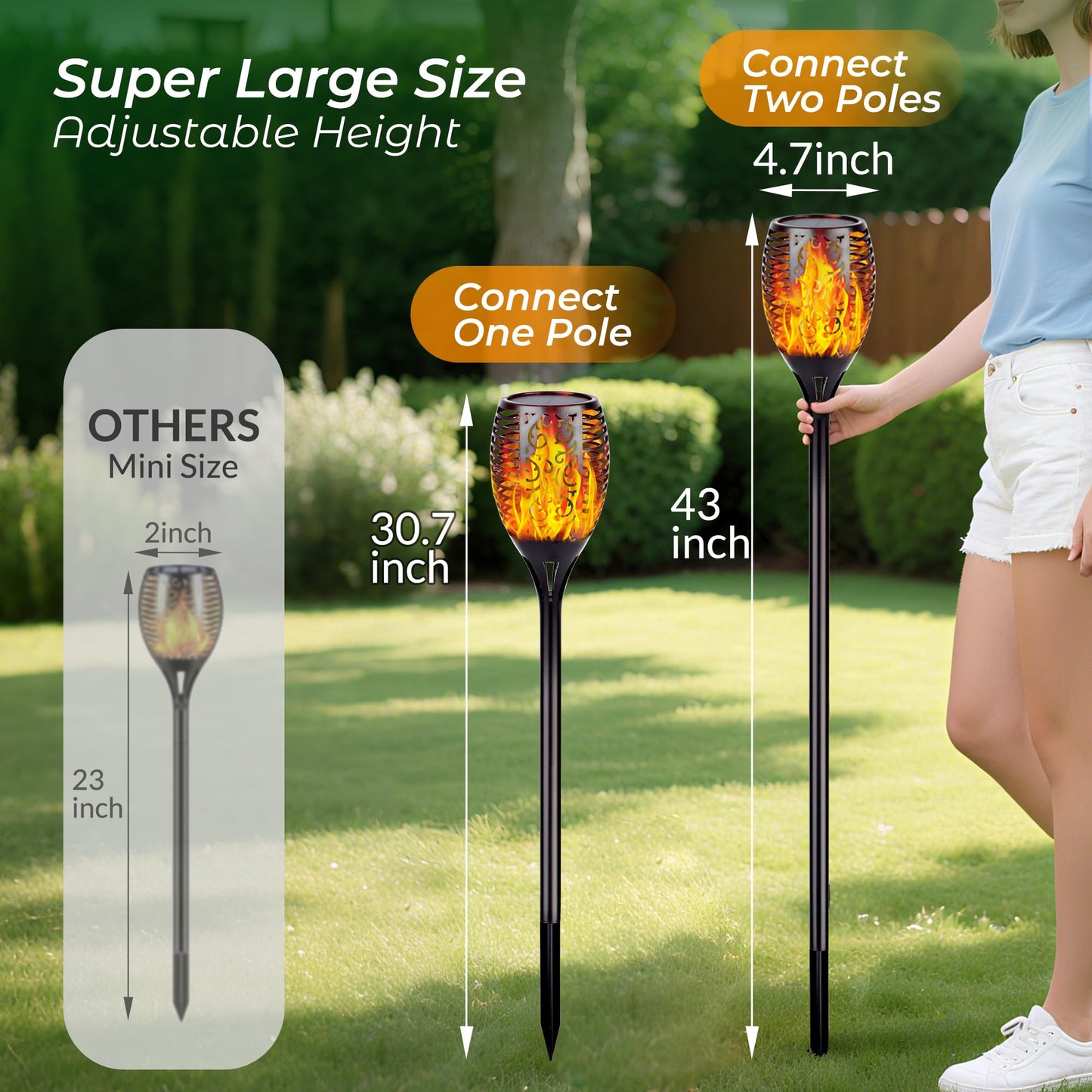 Walensee Solar Lights Outdoor with Flickering Flame,96 LED Solar Torch Lights Waterproof,43" Tall Super Larger Size Torches for Outside Garden Patio Yard Pathway, 4 Pack