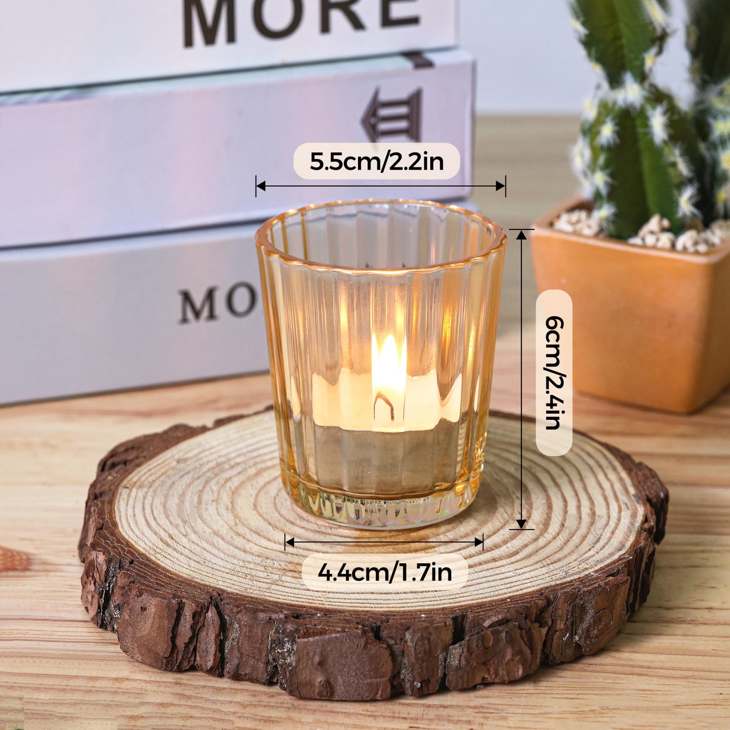 ComSaf Votive Candle Holders, 6 PCS Glass Candle Holders, Ribbed Tealight Candle Holder for Table Centerpieces, Gold Candle Holder for Wedding, Party, Baby Shower, Special Occasions, Fall Home Decor