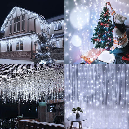 Led Christmas Lights Outdoor Christmas Decorations Hanging Light 400LED 8 Modes 75 Drops, Waterproof Outdoor Indoor Fairy Christmas Lights for Party, Holiday, Wedding, Eaves Decorations (CoolWhite)