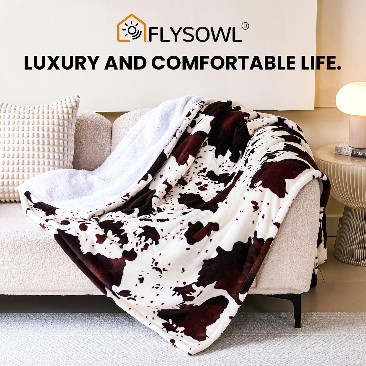 FLYSOWL Cow Print Blanket Throw All-Season Throw Warm Blanket Comforter Ultra Soft Blanket Cute Farmhouse Decor for Bed/Couch/Travel/Office Gift for Women & Girls 50x60 Inches