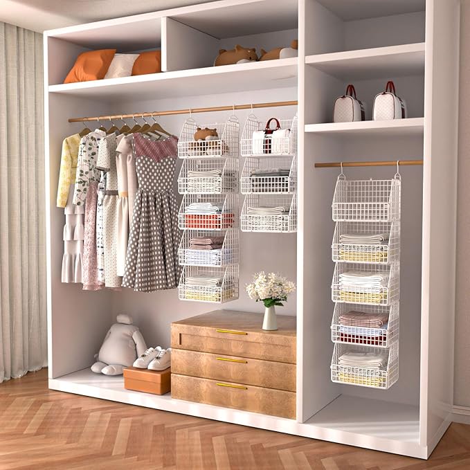 Hanging Closet Organizer and Storage, Clothes Hanging Shelves Wire Baskets