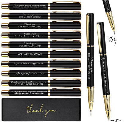 PerKoop 10 Sets Thank You Gifts Appreciation Pens with Boxes for Employee Coworker Volunteer Teacher Nurse Team Prizes Office Supplies Bulk Inspirational Party Favors for Adults(Black,Mixed)