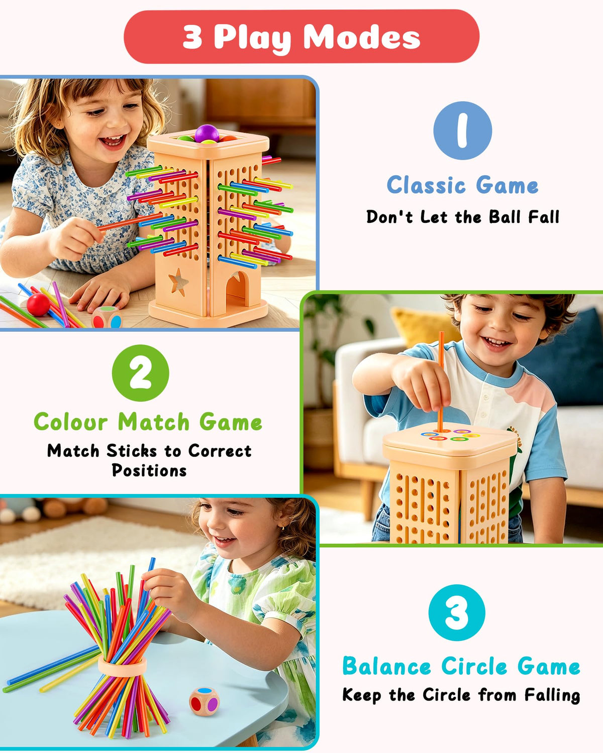 Montessori Wooden Board Game for Kids 3–8, Color Matching Fine Motor Toy