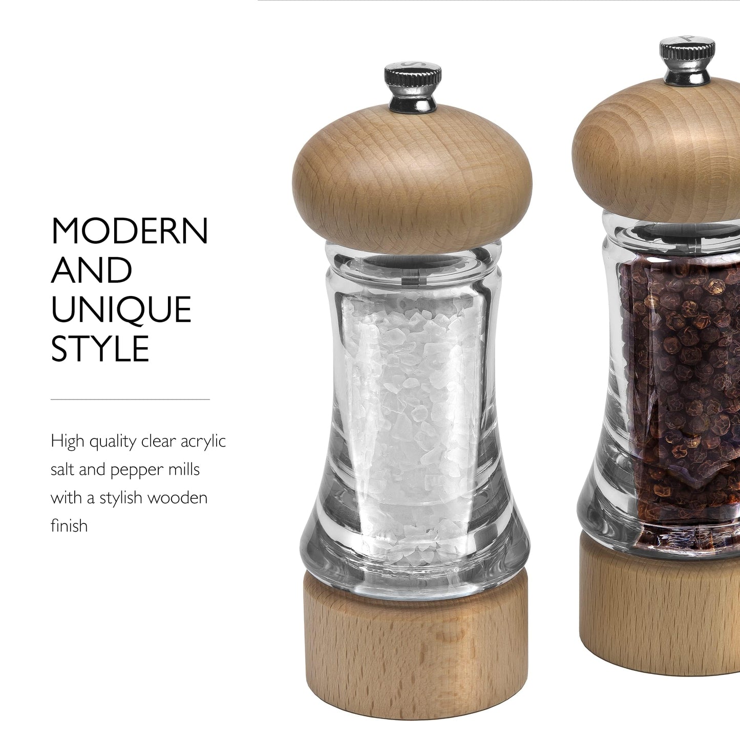 Cole & Mason Basic Woods Mill Gift Set - Adjustable Salt & Pepper Grinders - Refillable Spice Tools - Hand Wash Kitchen Tool - Wood