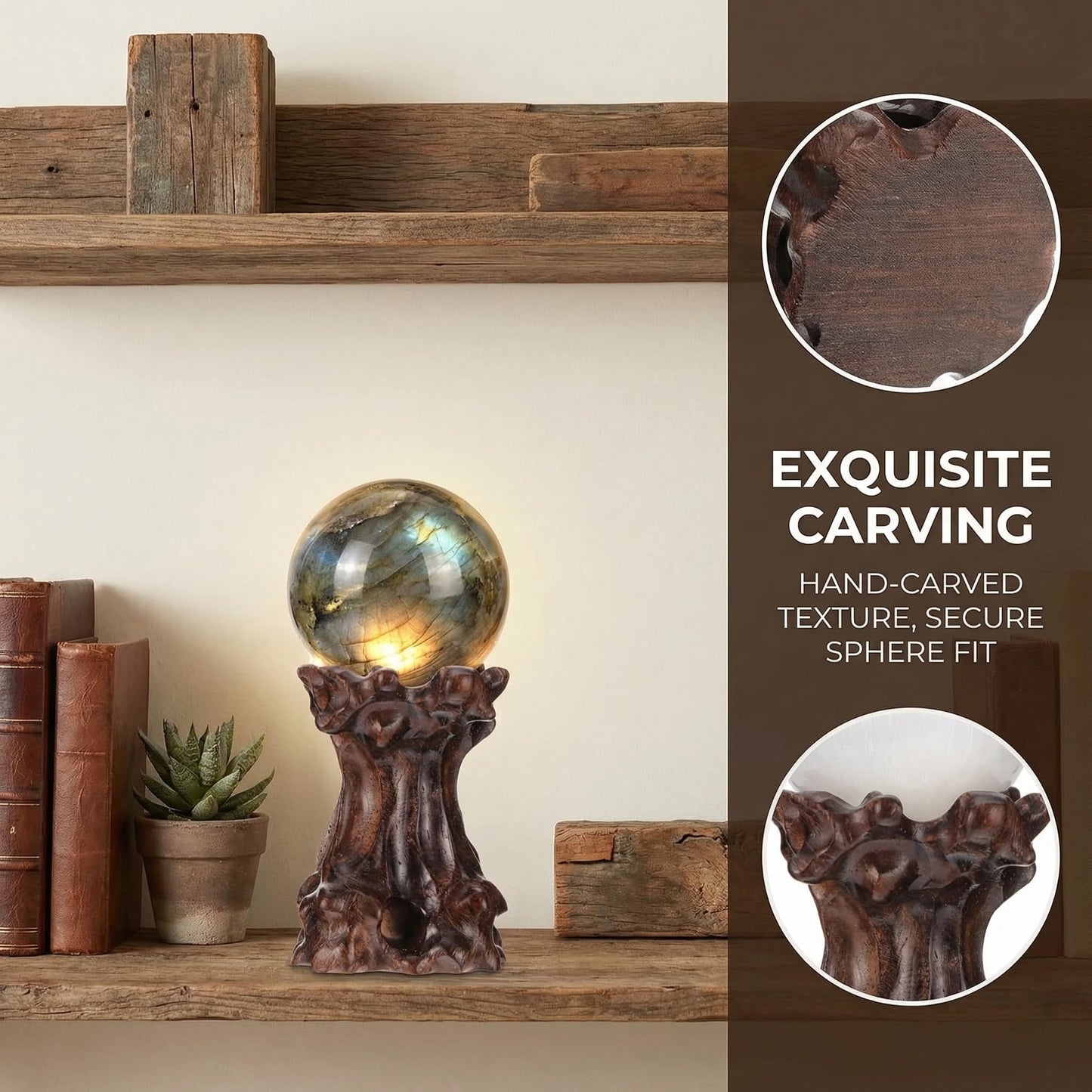 DOITOOL Wooden Sphere Stands for Display Crystal, Crystal Ball Holder Decorative Ball Display Stand Stone Rock Holder for Gemstone Sphere Globe Stone Home Decor