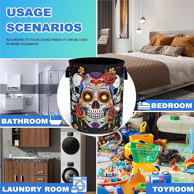 Sugar Skull Laundry Basket Skeleton Print Oxford Cloth Laundry Hamper