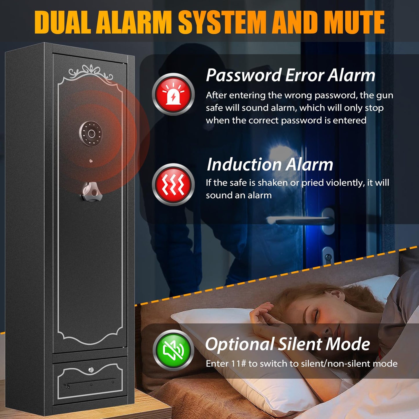 Zevemomo 8 Gun Safes, Rifle Safe Long Gun Safe for Home, Quick & Easy Access Gun Cabinets for Home Rifle and Pistols with LED Light & Drawer, Electronic Lock