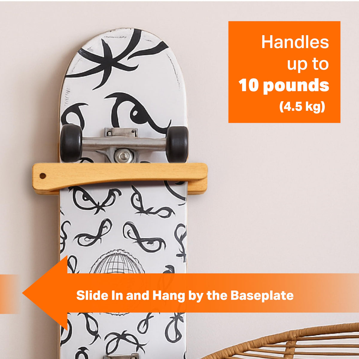 Tapeera 1-Pack Vertical Wooden Skateboard Wall Mount - Display Rack & Storage Hanger for Standard Decks – Premium Wood Home Décor