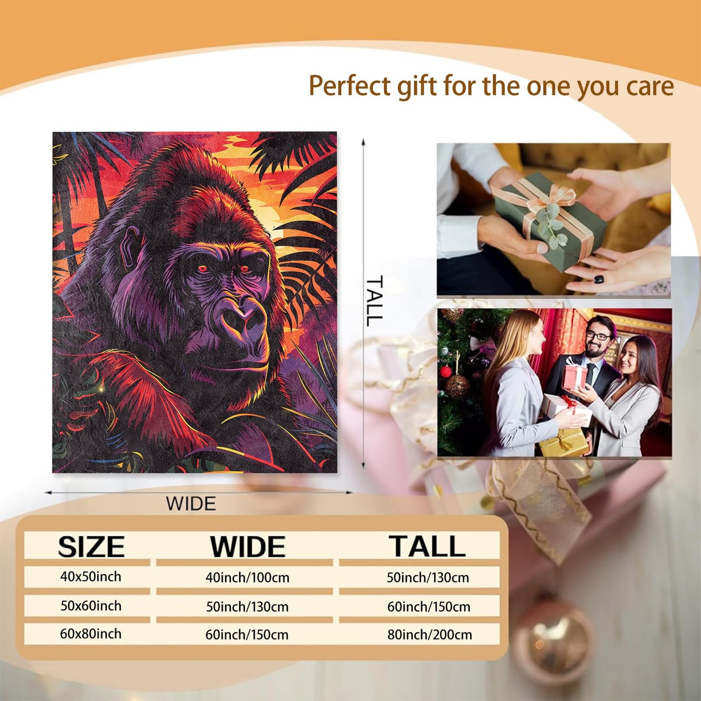 Mounidso Gorilla Blanket Flannel Throw Blankets, Jungle Sunset Wildlife Lightweight Warm Soft Cozy for Kids Boys, Nature Animal Gifts for Sofa Couch Chair Living Room Bedroom Home Decor, 50x60inch