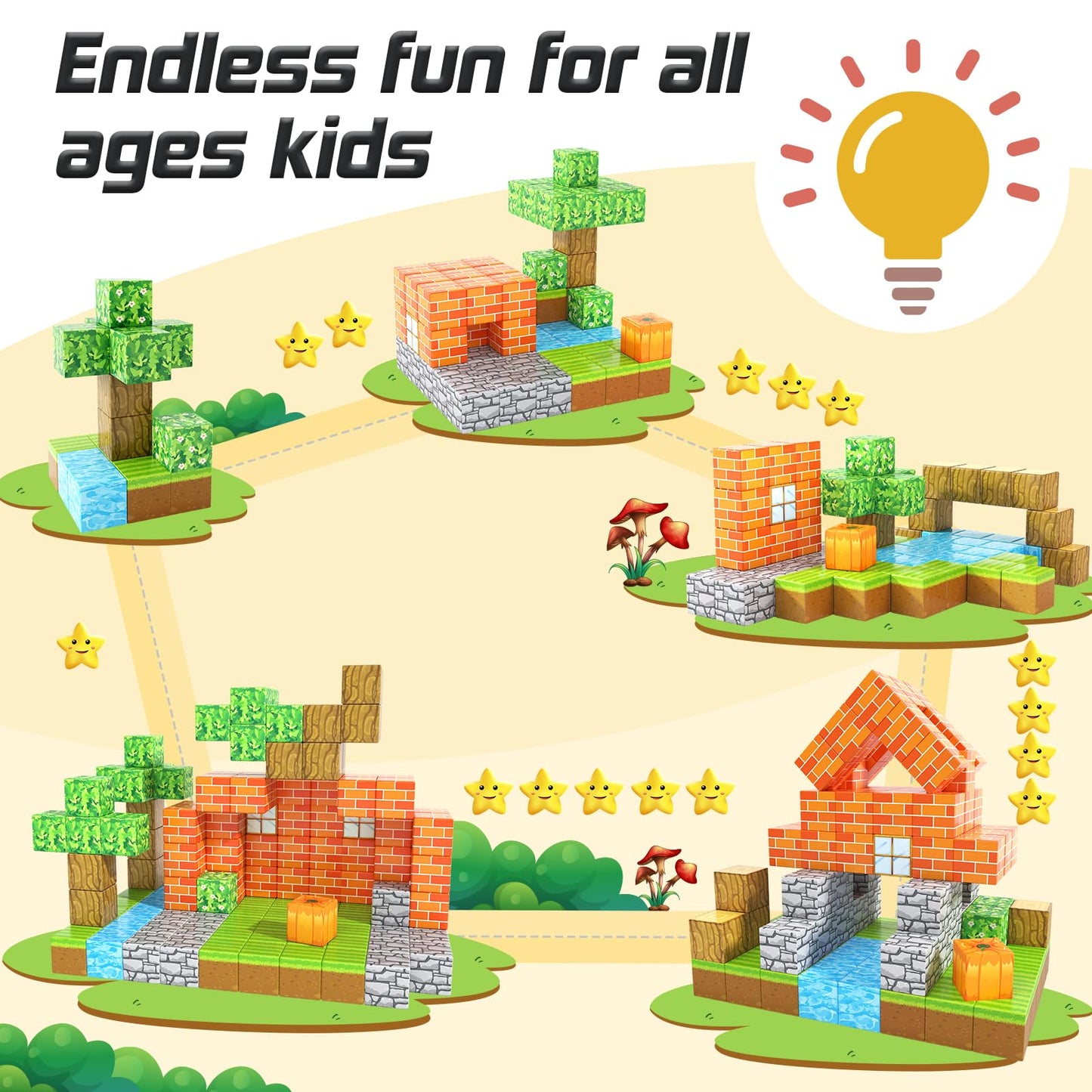 Magnetic Blocks-Build Mine Magnet World Pumpkin Edition Kids Games Toys for Boys Girls 3+ Years Old Magnetic STEM Construction Toys Ages 4-6 6-8 5-7 for Halloween Birthday Gifts