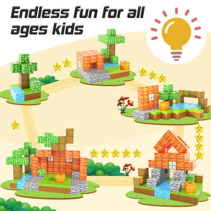 Magnetic Blocks-Build Mine Magnet World Pumpkin Edition Kids Games Toys for Boys Girls 3+ Years Old Magnetic STEM Construction Toys Ages 4-6 6-8 5-7 for Halloween Birthday Gifts