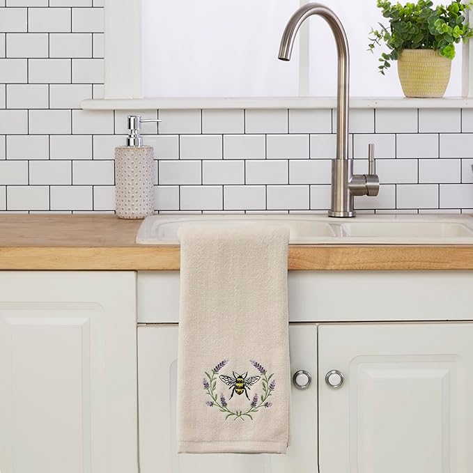 SKL Home Bee Lavender 100% Cotton Embroidered 2pc Hand Towel Set, Decorative