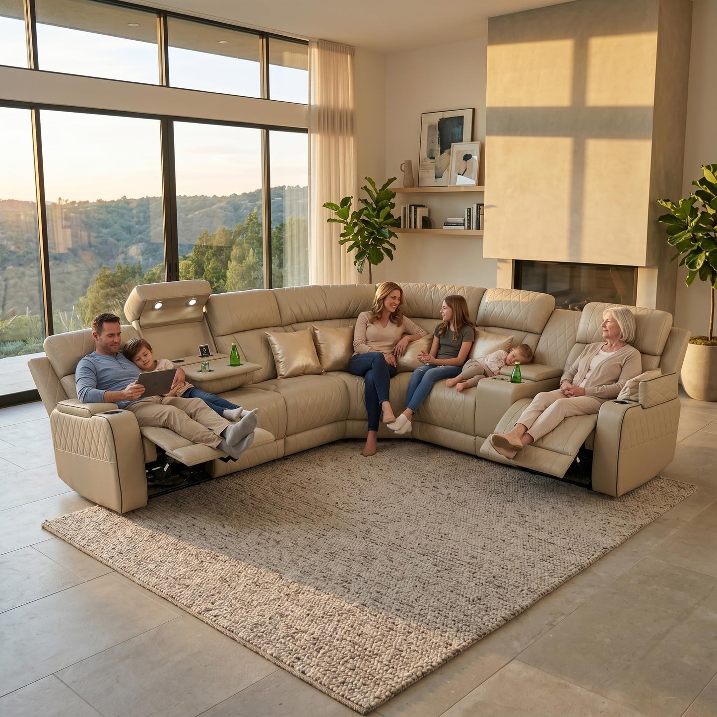 Trygoal Power Reclining Sectional Sofa Set, L-Shaped Sectional Couch for Living Room, Home Theater Seating with Cup Holders, Modern Intelligent Recliner Sofa, Dark Brown