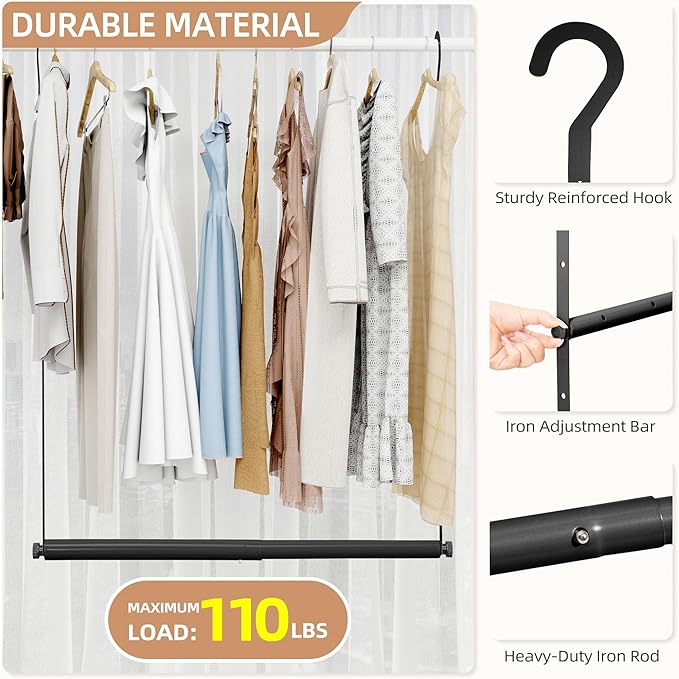 STORAGE MANIAC Adjustable Closet Rod Extender, Heavy Duty Space-Saving Clothes
