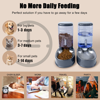 Automatic Pet Feeder Small&Medium Pets Automatic Food Feeder and Waterer Stainless Steel Bowls Set 3.8 L, Travel Supply Feeder and Water Dispenser for Dogs Cats Pets Animals