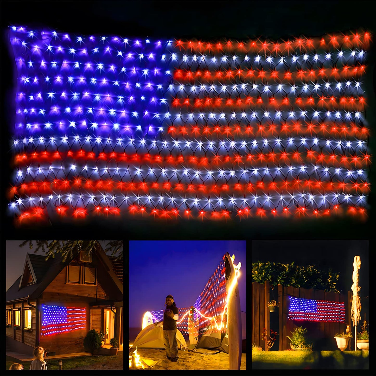 XTF2015 Led Flag Net Lights of The United States, American Flag Lights, Waterproof American Flag String Light for Outdoor, Independence Day, Memorial Day, Decoration, Garden, Indoor and Christmas