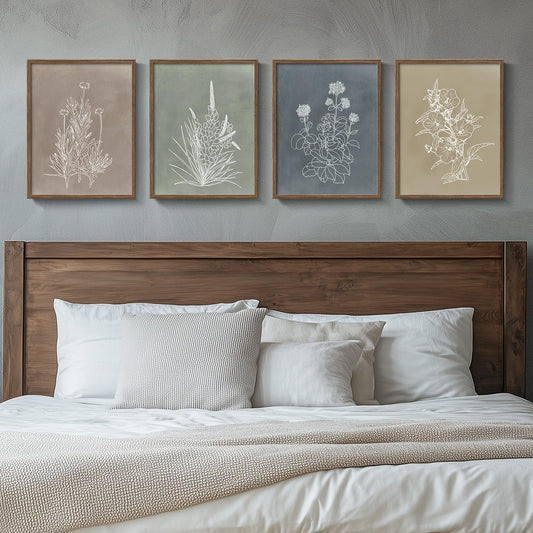 Framed Botanical Floral Wall Art, 4 Piece Vintage Flower Canvas Painting Prints for Bedroom, Rustic Floral Butterfly Pictures for Farmhouse Kitchen Living Room Dining Room Hallway Wall Decor, 11x14 In