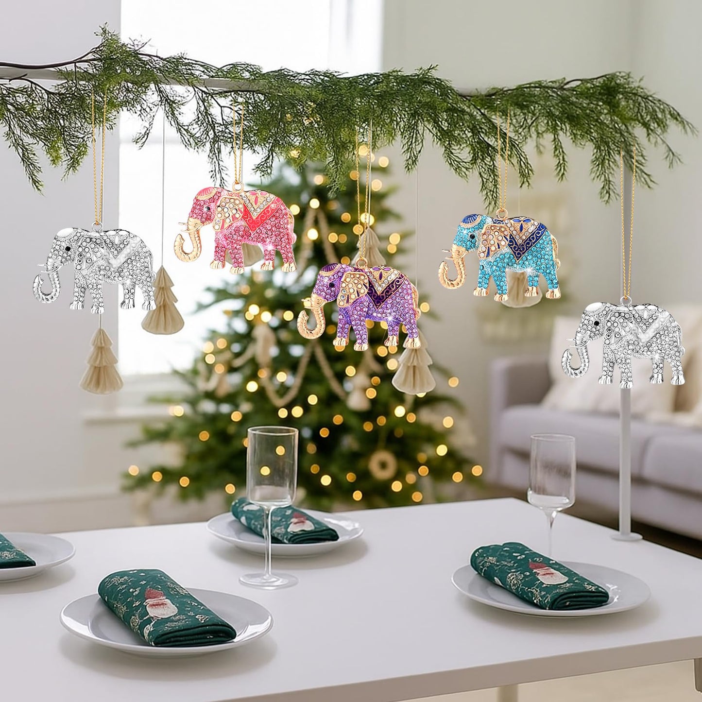 Yuntau 8 pcs Crystal Christmas Ornaments Christmas Tree Hanging Ornaments Keepsake Gifts for Women Girls Xmas Decorations Party Supplies Animal Lovers(Elephant)