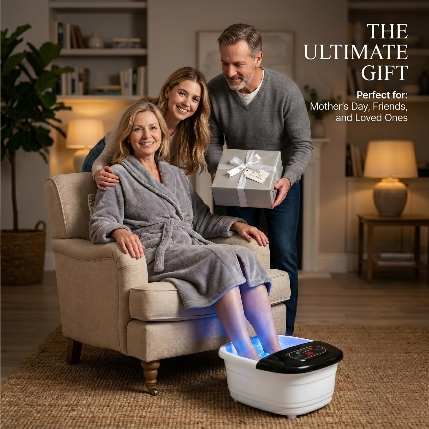 RIGHTMELL Foot Spa with Ozone & Blue Light, Bubble Massage & 8 Rollers, Adjustable Constant Temperature (95℉-118℉), Large Capacity Foot Massager with Epsom Salt for Home & Office Relaxation
