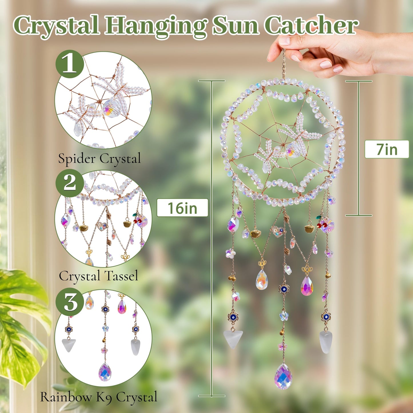 Handmade Spider Sun Catcher, Dreamsum Crystal Suncatchers for Windows, Handmade Wall Rainbow Decor Prism Gift for Women Housewarming Home, Bedroom, Garden Decoration
