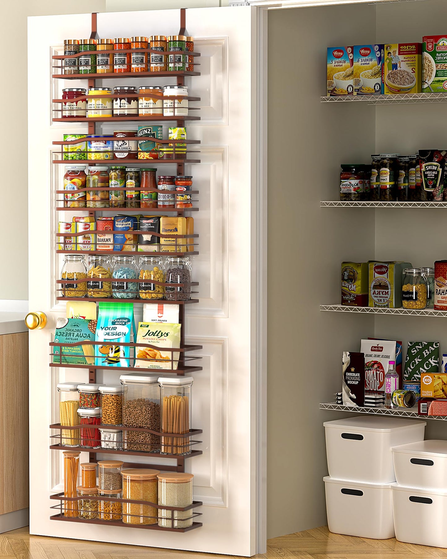 Moforoco 9-Tier Over The Door Pantry Organizer, Pantry Organization and Storage, Black Hanging Basket Wall Spice Rack Seasoning Shelves, Home & Kitchen Bedroom Bathroom House Essentials