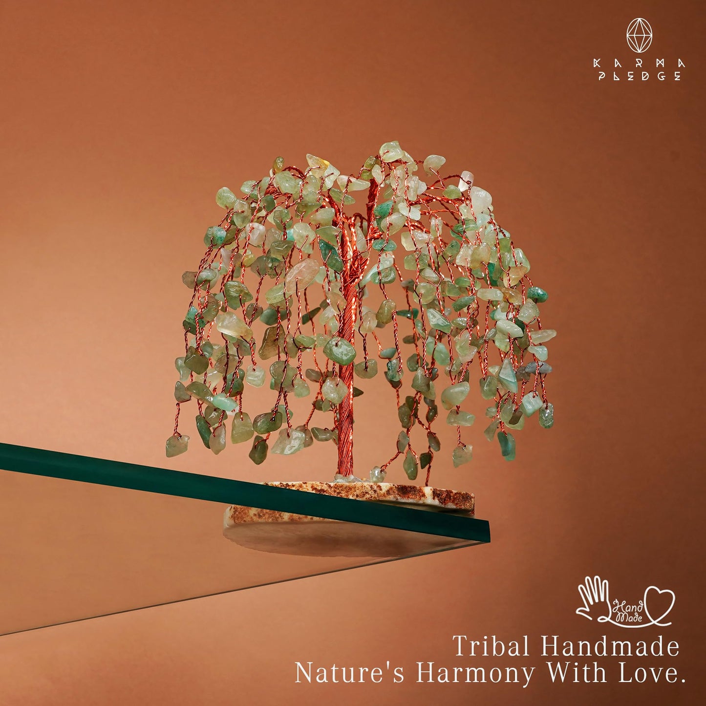 KARMAPLEDGE Chakra Tree of Life Birthday Gifts for Women, Home and Office Decor, Handmade Green Aventurine Crystal Tree for Money, Positivity, Reiki Healing, Spiritual Good Luck Gifts for Mom & Dad