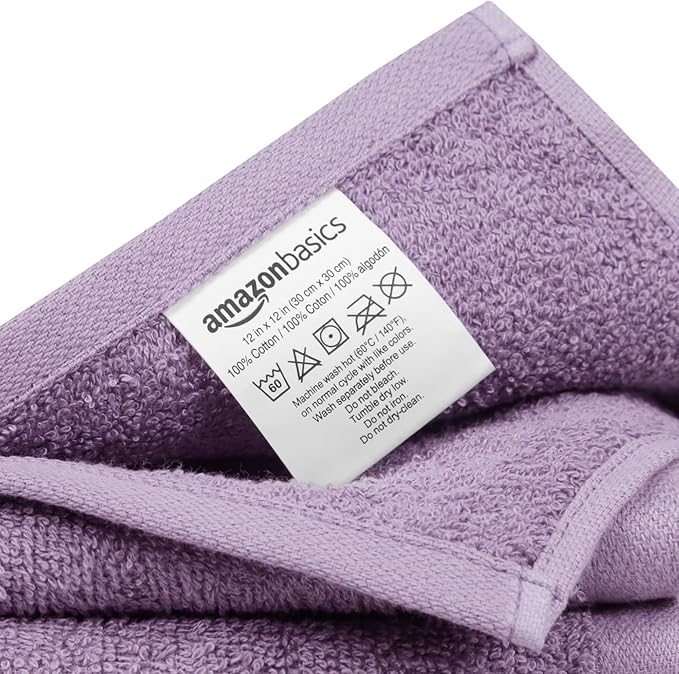 Amazon Basics washcloth for Bathroom, 100% Cotton Extra Absorbent, Fast Drying
