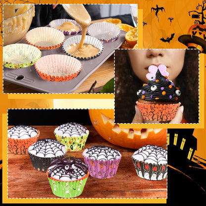 SANNIX 450pcs Halloween Cupcake Liners, Ghost Pumpkin Baking Cups Standard Cupcake Wrappers Paper Wraps Muffin Liners for Halloween Party Candy Cake Decorations Supplies(9 Designs)