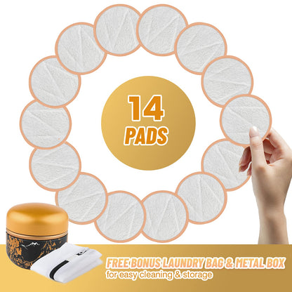 Veemos Reusable Cotton Rounds,14 Pieces Dual Sided Makeup Remover Pads with Washable Laundry Bag & Storage Box,Eco Friendly Bamboo Cotton Pads (Beige)