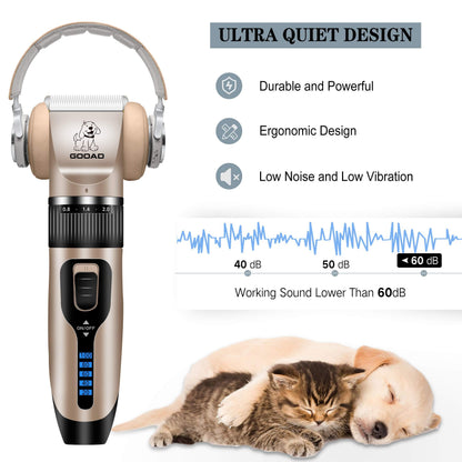 Gooad Dog Clippers Grooming Kit and Paw Trimmer,Cordless,Low Noise, Electric Quiet,Rechargeable, Dog Trimmer Grooming Tool, Pet Hair Clippers for Thick Coats,Shaver for Small and Large Dogs&Cats
