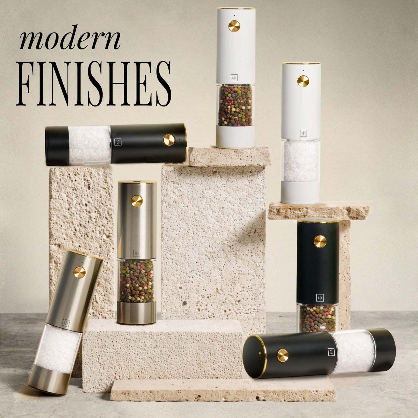 Electric Salt and Pepper Grinder Set Rechargeable – Black and Gold Salt and Pepper Shakers with USB-C Charging, Adjustable Grind, LED Light, One Touch Control, Stainless Steel Body