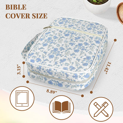 Szcxyy Bible Cover Case for Women,Bible Study Supplies Accessories,Bible Journaling Kit,Blue Flower Carrying Case with Highlighters