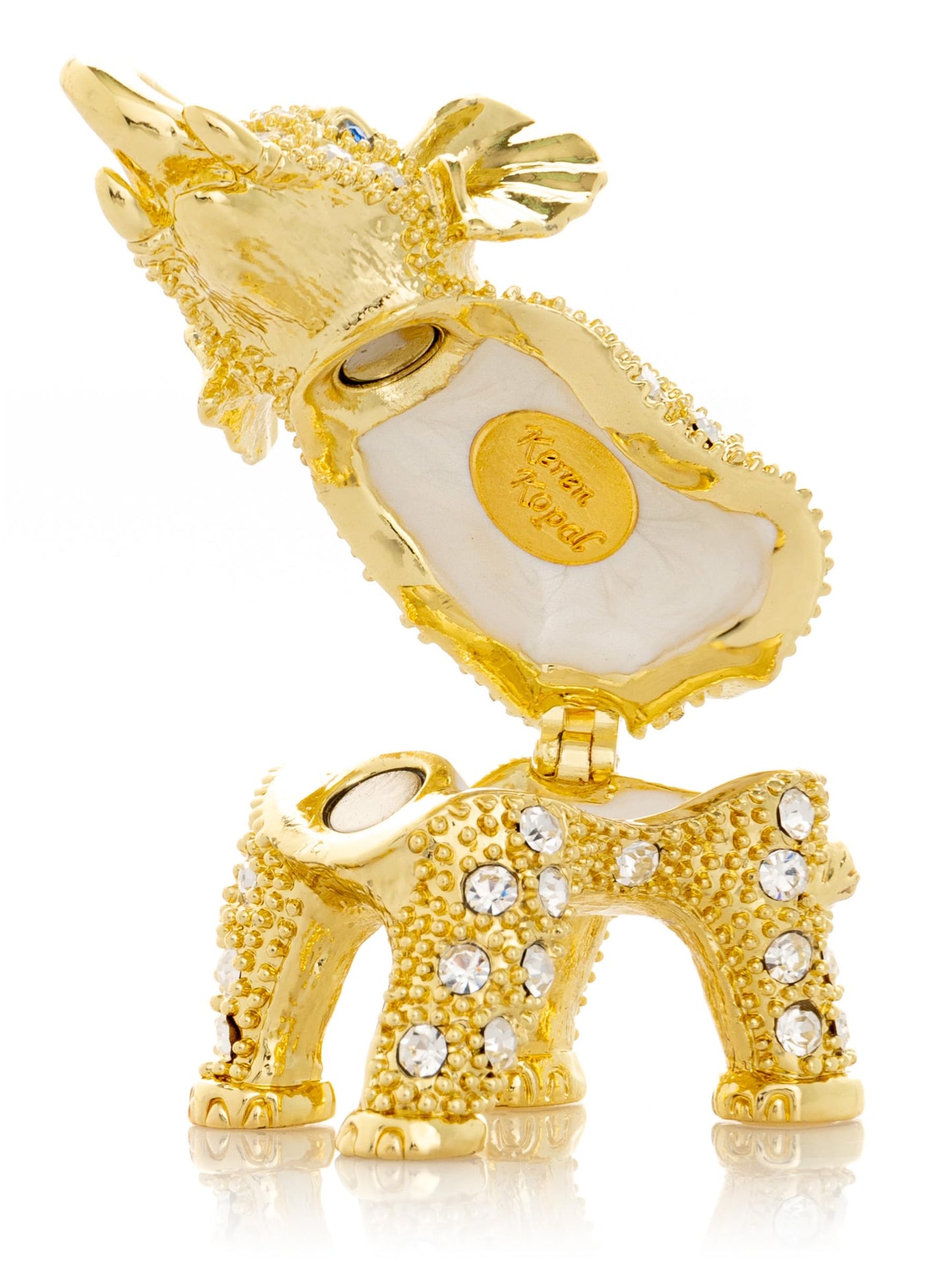 Keren Kopal Miniature Golden Elephant Trinket Box Faberge Style Animal Figurine Collectible for Collectors, Decorators, Enthusiasts Original Gift Idea