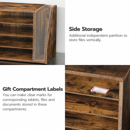 HOOBRO Mail Sorter, Literature Organizer with Adjustable Shelves, Paper Organizer for Office, Home, Wood Countertop File Holders, Mails, Magazines, Rustic Brown FG41WF01