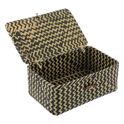 Hipiwe Seagrass Storage Baskets with Lid Woven Wicker Storage Bins for Organizing Natural Rectangular Home Organizer for Bedside Living Room Entryway Table,10.2" x 6.3" x 3.9"