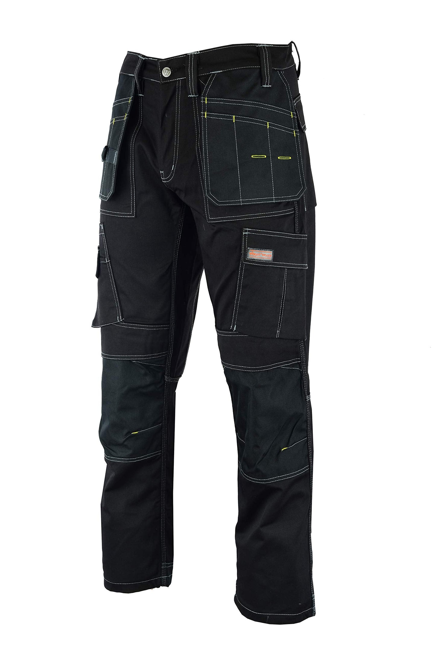 WrightFits Men Pro Builder Work Trousers Black - Heavy Duty Safety Combat Cargo Pants - Knee Pad Pockets - Triple Stitched - Durable Workwear (32W X 31L, Black)