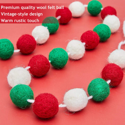 WILLBOND 3 Pieces Wool Felt Rainbow Ball Garland Colorful Pom Pom 6.5 ft Long 24 Ball Garland for Easter Mardi Gras Classroom Halloween Thanksgiving Xmas (Red,White,Green)