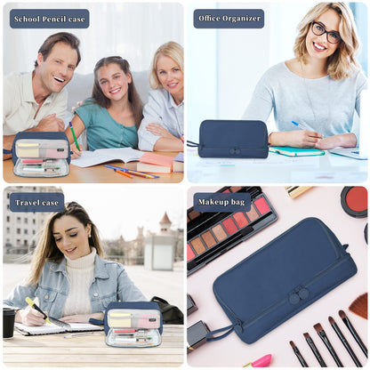 Tesmien Pencil Case, Large Pencil Case with 4 Compartments Stationery Organizer for Boys and Girls, Aesthetic Pencil Bag Suitable for Kids Teenagers Students Women Men, Dark Blue