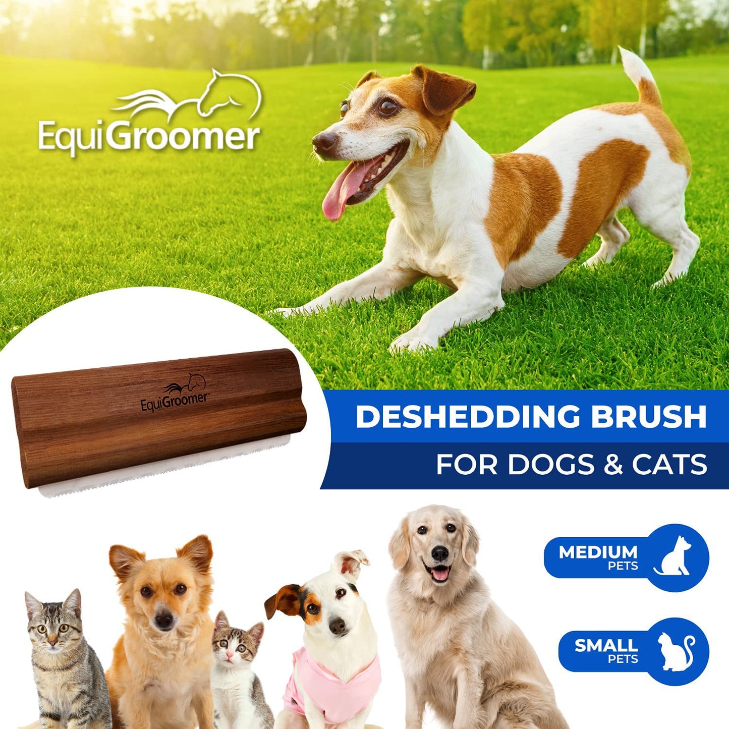 EquiGroomer Deshedding Brush for Dogs and Cats | Undercoat Deshedding Tool for Large and Small Pets | Comb Removes Loose Dirt, Hair and Fur (Mahogany)